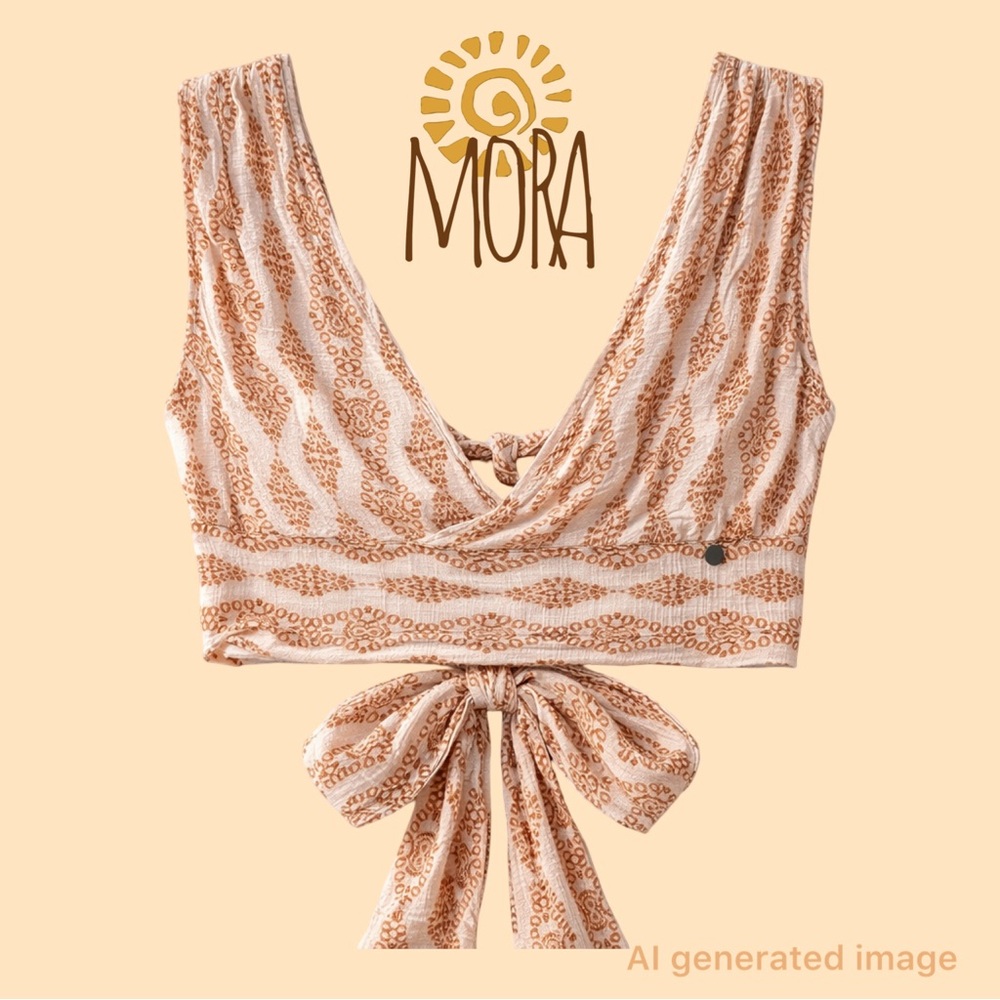 Mora Girls Boho Crop Top Wrap-Style Chest Cream & Honey Brown Print Size M - Picture 15 of 16